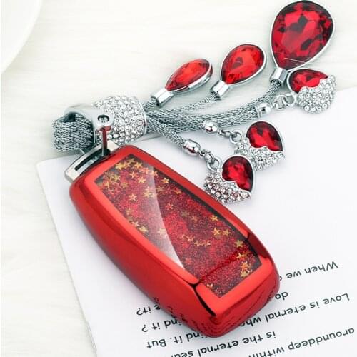Funny Quicksand Soft TPU Key Case Cover Shell For Mercedes Benz E Class E200 E260 E300 E320 W213 key Protection Crystal chain
