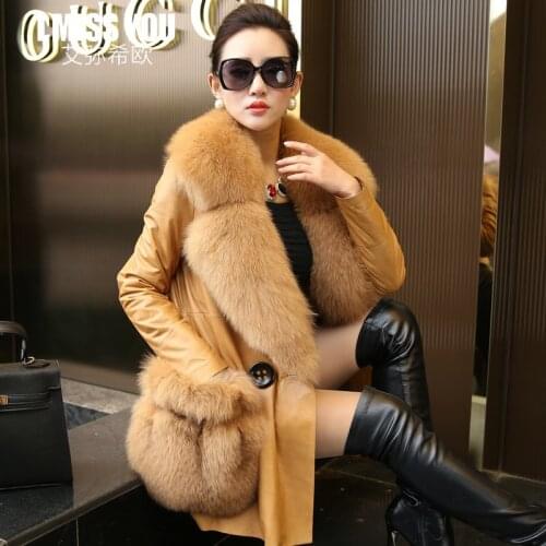 Sheepskin Real 100% Coat Female Natural Fox Fur Collar Down Jackets 2020 Winter Jacket Women Genuine Leather Jacket MY
