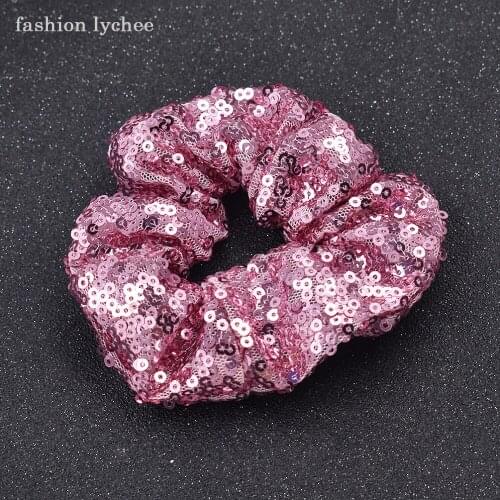 Fashion lychee Sequins Ponytail Holder Elastic Hair Ring For Women Girls Braided Fasten Party Fashion Hair Accessory