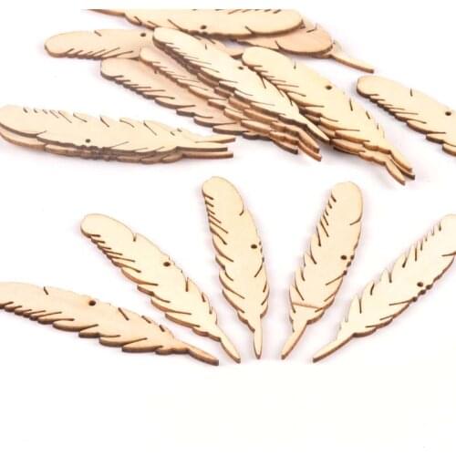 10pcs natural Wooden Feather pendant Scrapbooking wood decoration for Christmas Decorations for Home decoration m1836