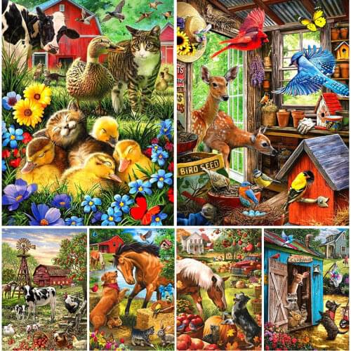 Diamond Painting Farm Animals Dog Brid Full Square Round Drill Diamond Painting Horse Cross Stitch Mosaic Pictures Home Decor