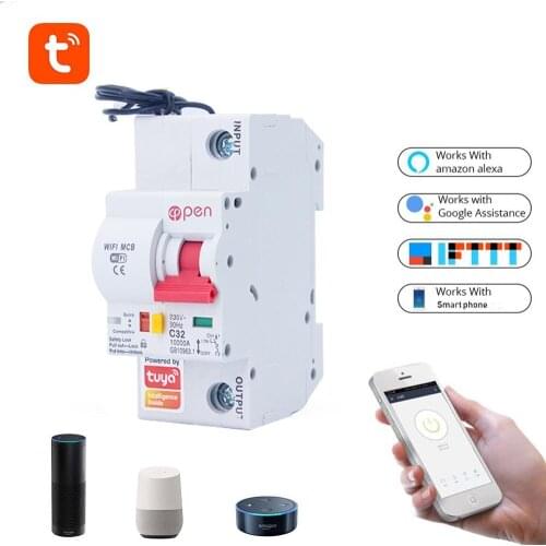 OPEN Tuya(smart home) 1P WiFi Circuit Breaker Remote control overload short circuit protection Amazon Alexa Google home for Sma