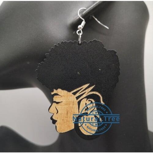 Free shipping! Engraved black Afro braids Wooden Earrings