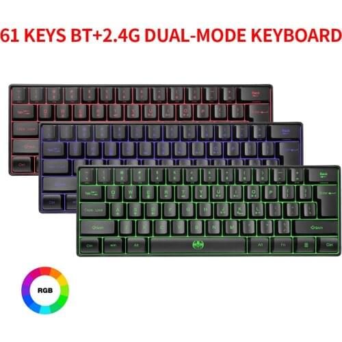 Wireless Keyboard 61 Keys BT+2.4G Dual-mode Keyboard with RGB Backlight Effect ABS Two-color Injection Molding keycap Keyboard