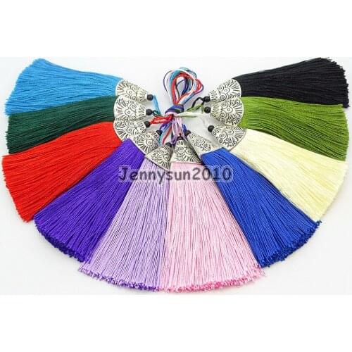 Big Colorful Cotton Silky Silk Handmade Trim Tassel Silver Plated Jewelry Design Necklace Jewelry 20Pcs/Pack