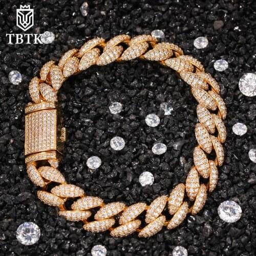 TBTK 12mm 3D Cuabn Chain Iced Out Gold Silver Color Cuban Link Bracelet With White Cubic Zinconia Trendy Charms Jewelry