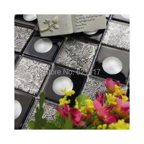 Black silver glass crystal electroplate embedded circular pattern mosaic tiles for bathroom home improvement kitchen backsplash