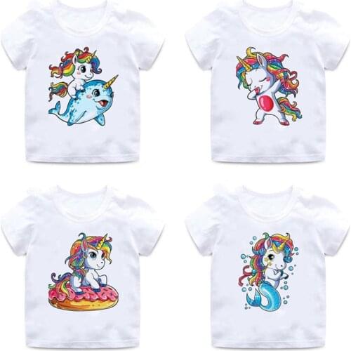Unicorn Mermaid Print Kids T Shirt for Boys/girls 2 To 12 Years Ballet Dancer Unicorn Donut Casual Cotton T-shirt Top,BAL030