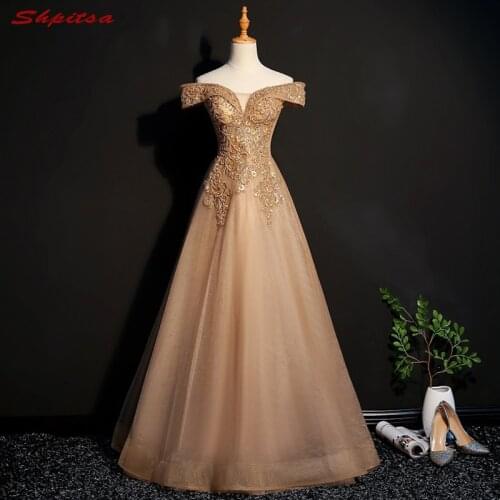 Champagne Long Evening Dresses Party Women Prom Dress Crystal Beaded Formal Evening Gowns Dresses on Sale vestido de festa