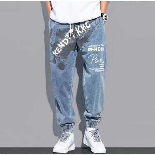 Streetwear Mens Jeans Pants Ankle-Length Korean Casual Jeans Men 2021 New Fashion Jogging Pants Male Large Size