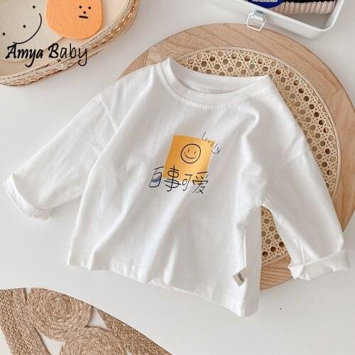 Boys T Shirts O-Neck White Color Casual Unisex Children Clothing Back To School Girls Long Sleeve Tops Tees