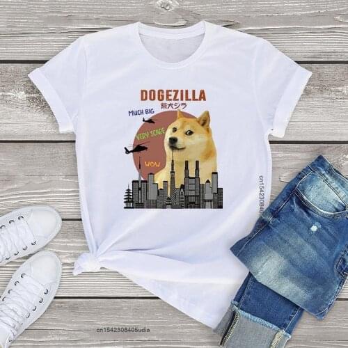 Unisex Doge Zilla Tshirts Women Mens Tops Doge Meme Shiba Inu Dog Vintage Womens Shirts Girls Manga Cotton Female Blouses