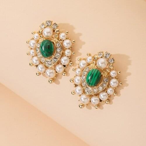 GSOLD Trendy Creative Heart-Shaped Imitation Pearl Earring Exaggerated Shiny Rhinestone Stud Earring Women Fashion Jewelry