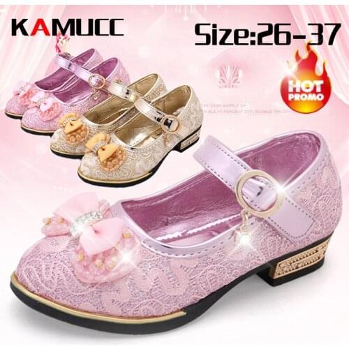 New Summer Girls Leather Shoes Children Girls Baby Princess Bowknot Slip-on Sneakers Pearl Diamond Single Shoes Kids Dance Shoes
