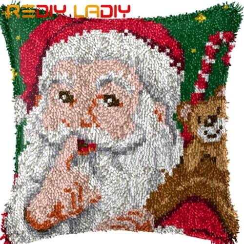 Latch Hook Cushion Merry Christmas Pillow Case Printed Color Canvas Acrylic Yarn Latched Hook Pillow Crochet Cushion Cover Kits