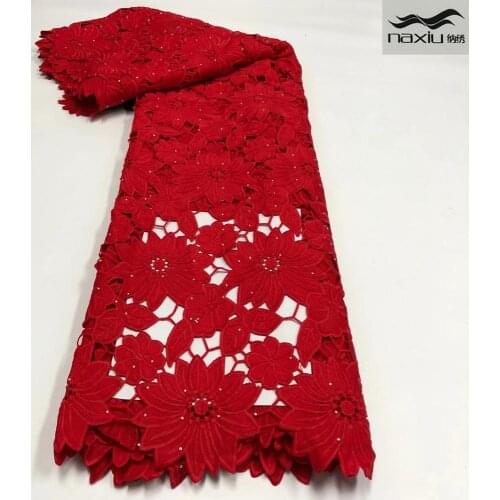 Madison African Guipure Lace Fabric 2020 High Quality Lace Nigerian Lace Fabrics Embroideried With Rhinestone For Wedding Dress