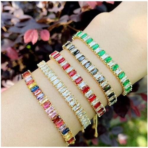 Multicolor crystal micro pave cz zircon cubic zirconia Bracelet Adjustable silicone Snake Chain Jewelry hh53