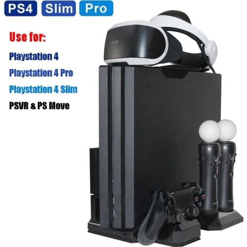 PS4 Pro Slim & PS VR Multifunctional Vertical Cooling Stand Cooler, PS Move & PS4 Controller Charging Station