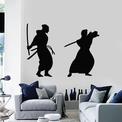 Martial Wall Decal Asian Men Samurai Fight Japan Style Window Vinyl Stickers Teens Bedroom Fighting Hall Interior Decor Art E356