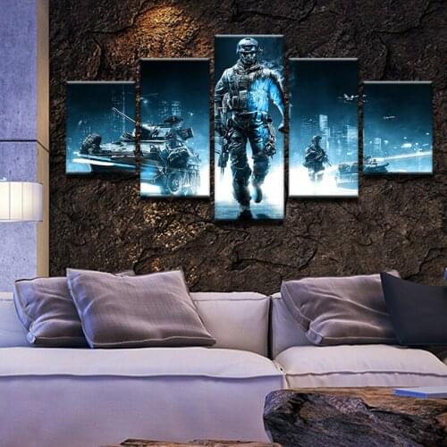 Wall For Living Room Home Decro Art 5 Panel Game Battlefield 3 Theme Canvas Painting Cuadros Pictures Print Poster