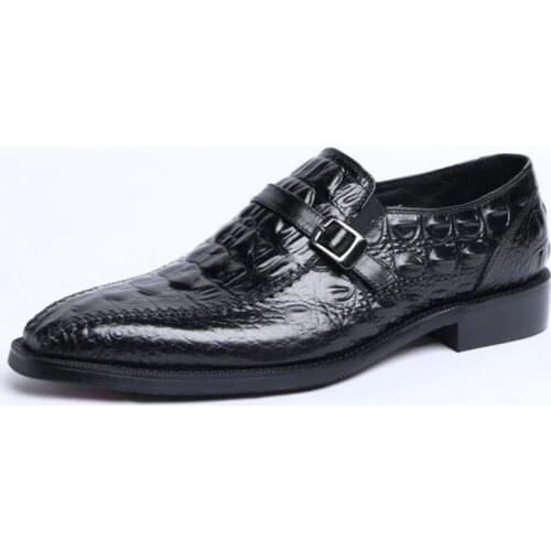 New Alligator Pattern dress men shoes pointed toe handmade genuine leather slip on Derby shoes formal mens business shoes