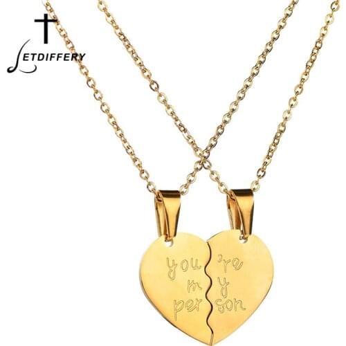 Letdiffery Fashion Half Heart Shape Necklace You're My Person Letter Stainless Seel Pendant For Lovers Gift