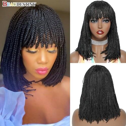Cheap Braided Wigs For Black Women Heat Resistant Crochet Box Braided Bob Wig With Bangs African Synthetic Braiding Hair Wigs