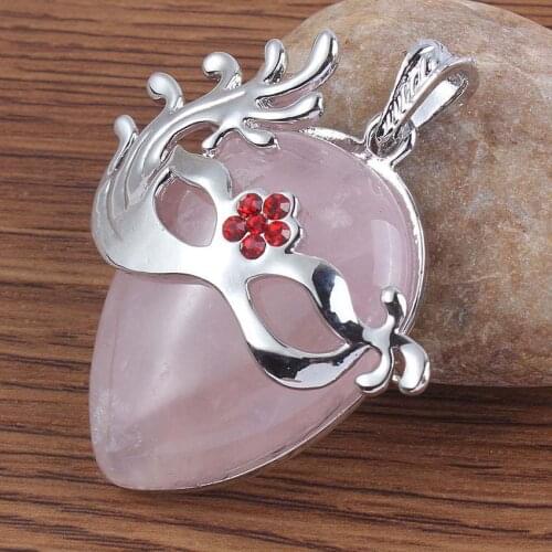 Xinshangmie Unique Design Natural Rose Pink Quartzs Fox Dance Crystal Mask Necklace Pendant Men Women Fashion Charm Jewelry 1Pcs
