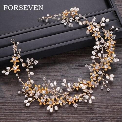 Wedding Headband For Bride Hair Accessories Rhinestone Pearl Headbands For Women Gold Hairband Tiaras Bridal Flower Hairband