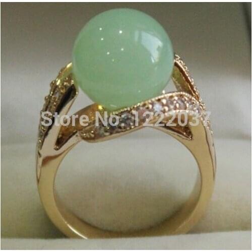 Pretty 12MM Green jade Women' s Ring Size 6 7 8 9
