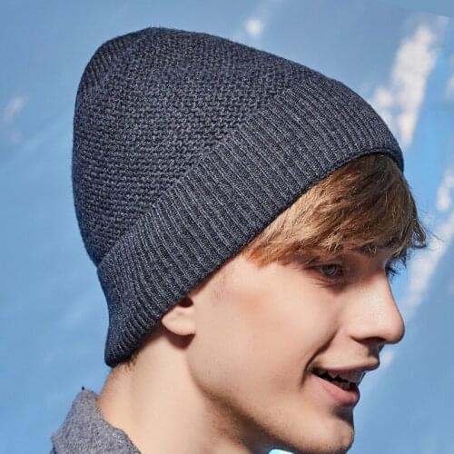 Hat Men Winter Beanie Wool Knit Brim Autumn Warm Skiing Accessory For Teenagers