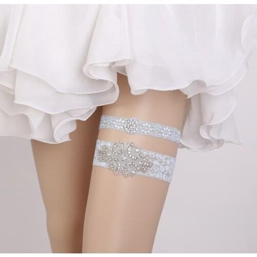 Rhinestone Wedding Garters Blue Lace Sexy Garters 2pcs set for Women/Female Bride Accessories Thigh Ring Bridal Leg Garter 5450