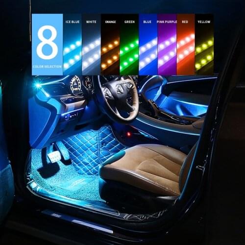 4pcs LED Car Foot Light Ambient Lamp With USB Wireless Remote Music Control Multiple Modes Automotive Interior Decorative Lights