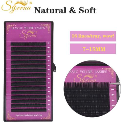 Syrrna Korea PBT 16Row Silk False Mink Eyelashes Extension Lashes Natural Soft Individual Eyelash Russian Volume Eye Lash Cilios