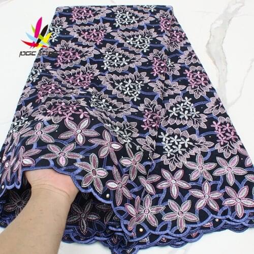 Navy Blue Swiss Lace Fabric 2021 African Voile Lace Switzerland High Quality African Dry Cotton Voile Lace Fabric For Wedding