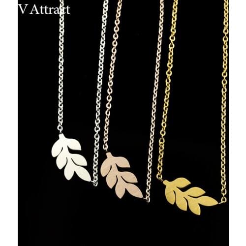 V Attract Handmade BFF Jewelry Stainless Steel Ketting Boho Leaf Necklaces & Pendants For Women Rose Gold Lady Collares Chocker