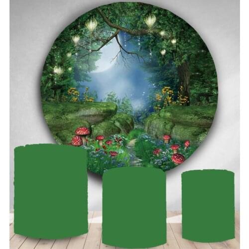Circle panel backdrop Fantastic Forest round Background Wonderland Trees green Plant photo studio props candy table banner vinyl