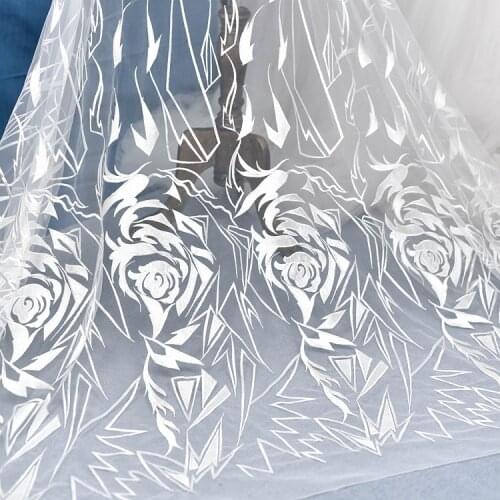 Rose pattern embroidery Ivory lace for dress DIY fabric lace