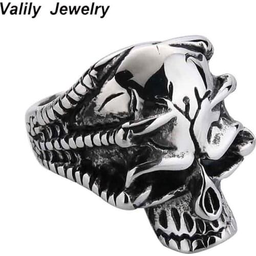 EdgLifU 316L Stainless Steel high quality Mens Gothic Punk Claw Thingking Skull Skeleton Rings for Man Fashion Rings Jewellery
