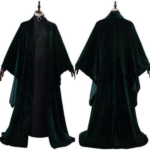High Quality Professor Minerva McGonagall Cosplay Costume Dress Cape Velvet Role Play Cloak Hat Halloween Carnival Version 2