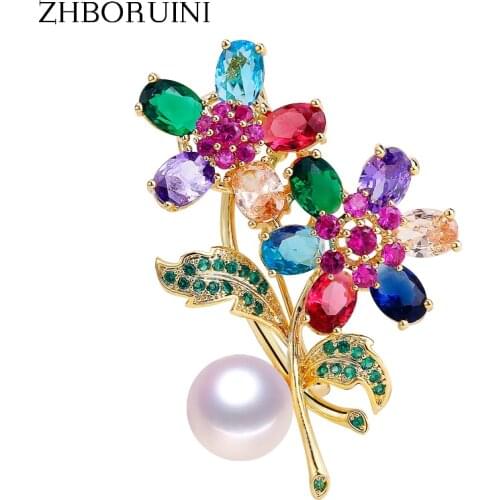 ZHBORUINI 2019 New Delicate Natural Freshwater Pearl Brooch Fine Zircon Flower Brooch Pins Pearl Jewelry For Women Accessories