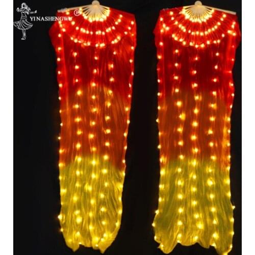 LED Fans Bone More Led Lights Belly Dance Performance Silk Fans Shining Rainbow LED Dance Fans 1 pc / 1 pair with Batteries