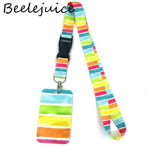12sets Colorful Rainbow Pattern Creative Lanyard Card Holder Student Hanging Neck Phone Lanyard Badge Subway Holder Accessories
