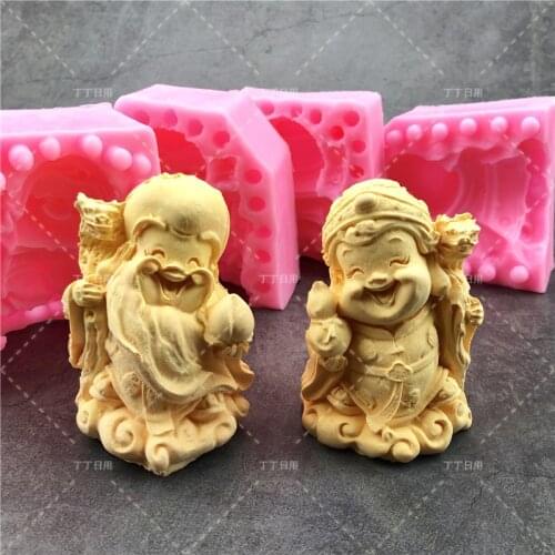 2PCS 3D Lucky Doll Grandparents chocolate soap Moulds DIY fondant cake decorating tools silicone mold kitchen baking utensils