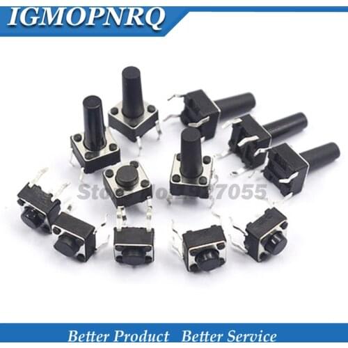 20PCS 4Pin 6*6 Micro Tact Push Button Switches DIP 6x6x4.3/5/6/7/8/9/10/11/12/13/14/15MM 4.3mm 5mm 6mm 7mm 8mm 9mm 10mm 11mm