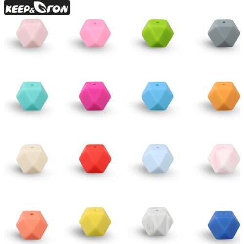 Keep&Grow 200Pcs Hexagon Silicone Beads 14mm Food Grade Baby Silicone Beads Silicone Teether Chewable Jewelry Necklace Pendant