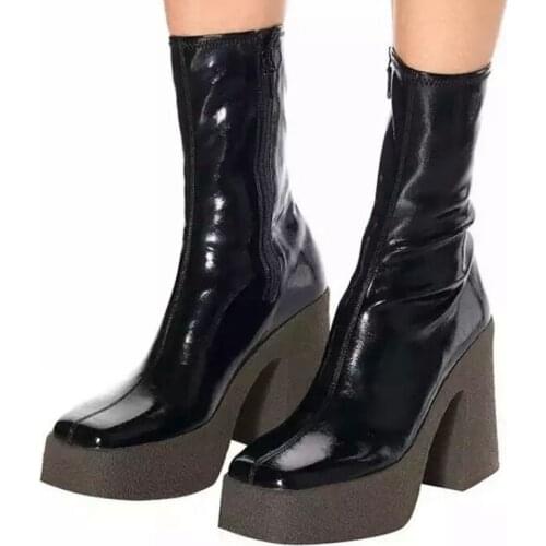 2020 Winter New Boots For Woman Black Leather Ankle Boots Womens Platform Boot High Heel Shoes Lady Shoe