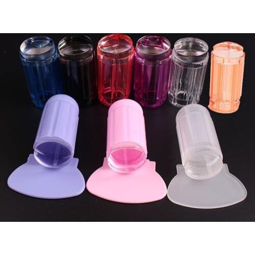 8 colors Plastic Handle Transparent silica gel Nail Art Stamper 2.8cm Nail seal for Nail art template printing transfer tools