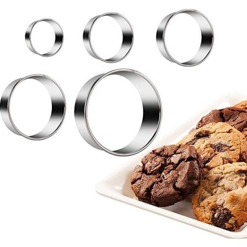 5Pcs/set Stainless Steel Biscuit Mould Portable Round Shape Cake Fondant Mold DIY Baking Tool Kit Home & Kitchen Accessories