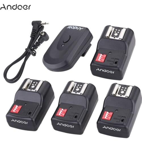 Andoer 16 Channel Wireless Remote Flash Trigger Set 1 Transmitter + 4 Receivers + 1 Sync Cord for Canon Nikon YOUNGNUO Speedlite